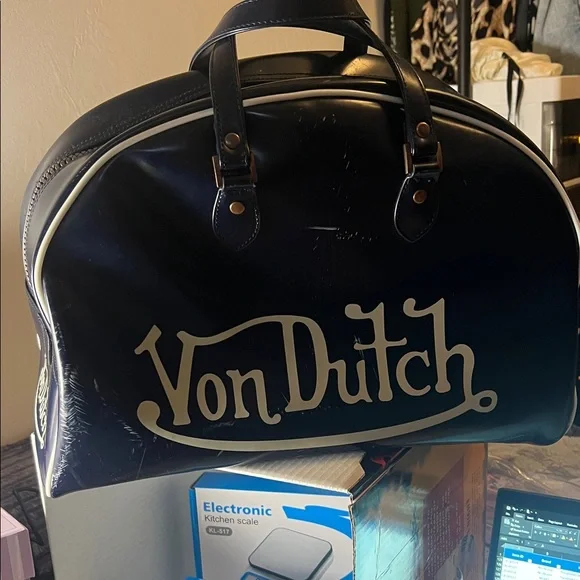 Vintage Von Dutch Navy Blue Bowling Bag with White Logo - Y2K - Picture 4 of 9